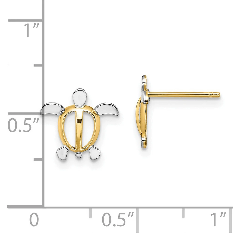 14k Two-Tone Gold Sea Turtle Post Earrings - Image 4 of 4