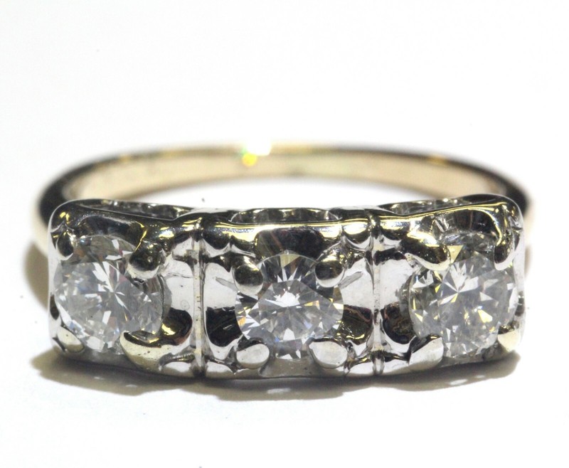  14k yellow gold .85ct wedding band round diamond ring 3.6g womens vintage 5