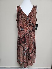NWT LAUREN RALPH LAUREN Women's Dress Sleeveless V-Neck Paisley Print.Size XL
