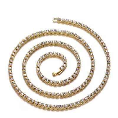 4mm Tennis Kette Chain Iced Out Hip Hop Herren Damen Armband Halskette Zirkonia