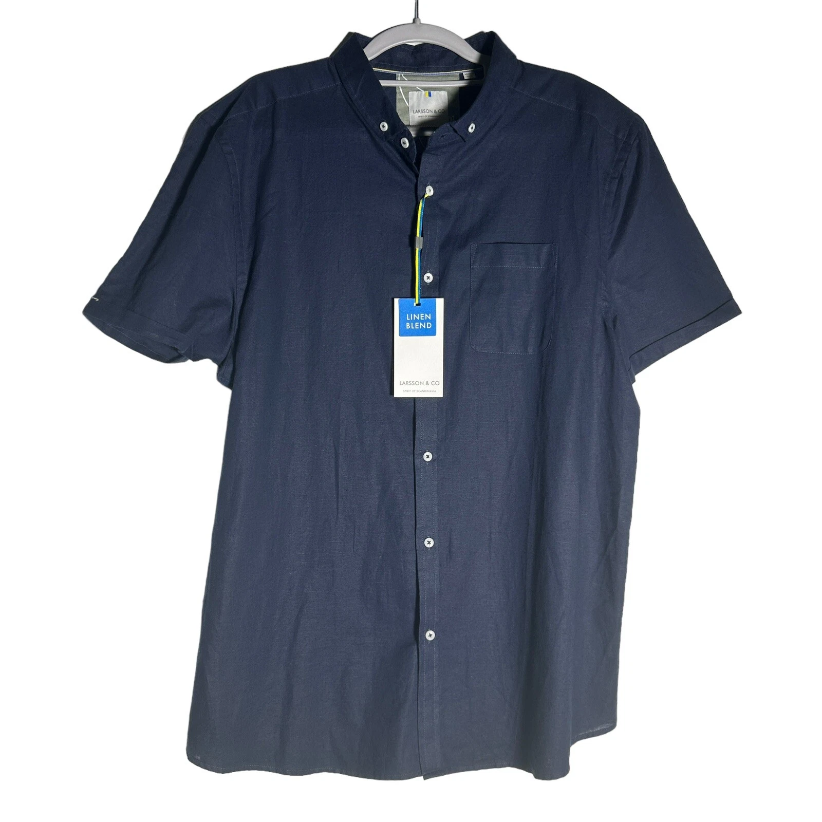 Button Down Shirt Mens Sz XL Linen Blend Navy Blue Resort Vacation Preppy NEW