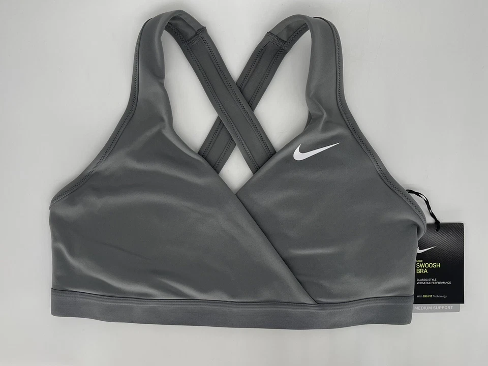 Nuevo con etiquetas Sujetador deportivo clásico gris Swoosh acolchado Nike Dri-Fit CQ9289-084 para mujer talla XL Foto 2 de 4