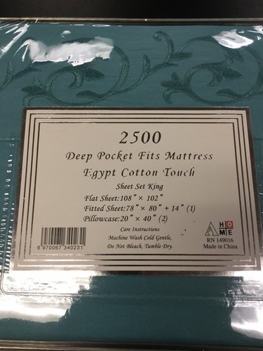 King Size Sheets Set 4pcs Flat Fitted Sheet 2 Pillowcases Cotton Feel Blue New - Picture 2 of 6