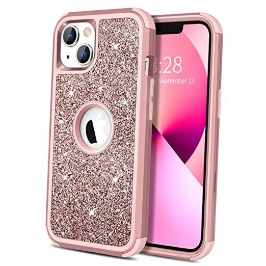 Hython Case for iPhone 13 Case Glitter, Cute Sparkly Shiny Bling Rose Gold