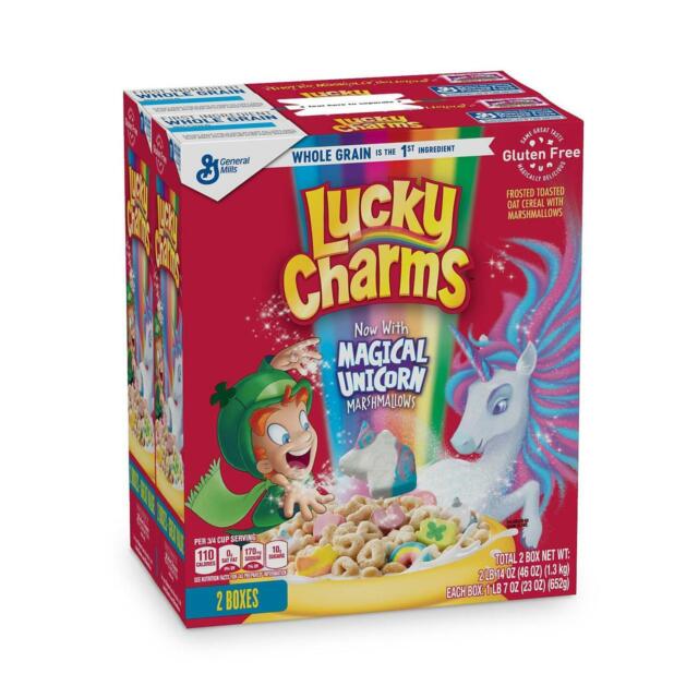 General Mills Lucky Charms Unicorn Marshmallow Cereal 23 oz 2 Bags Breakfast ...
