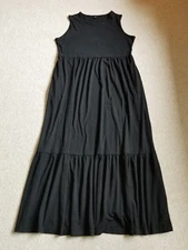 Womens Dress-ANRABESS-black stretch knit tiered BOHO maxi sleeveless-M