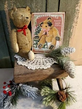 PRIMITIVE VINTAGE VICTORIAN OLD STYLE CHRISTMAS BEAR BAKERY STORE  CANVAS SIGN