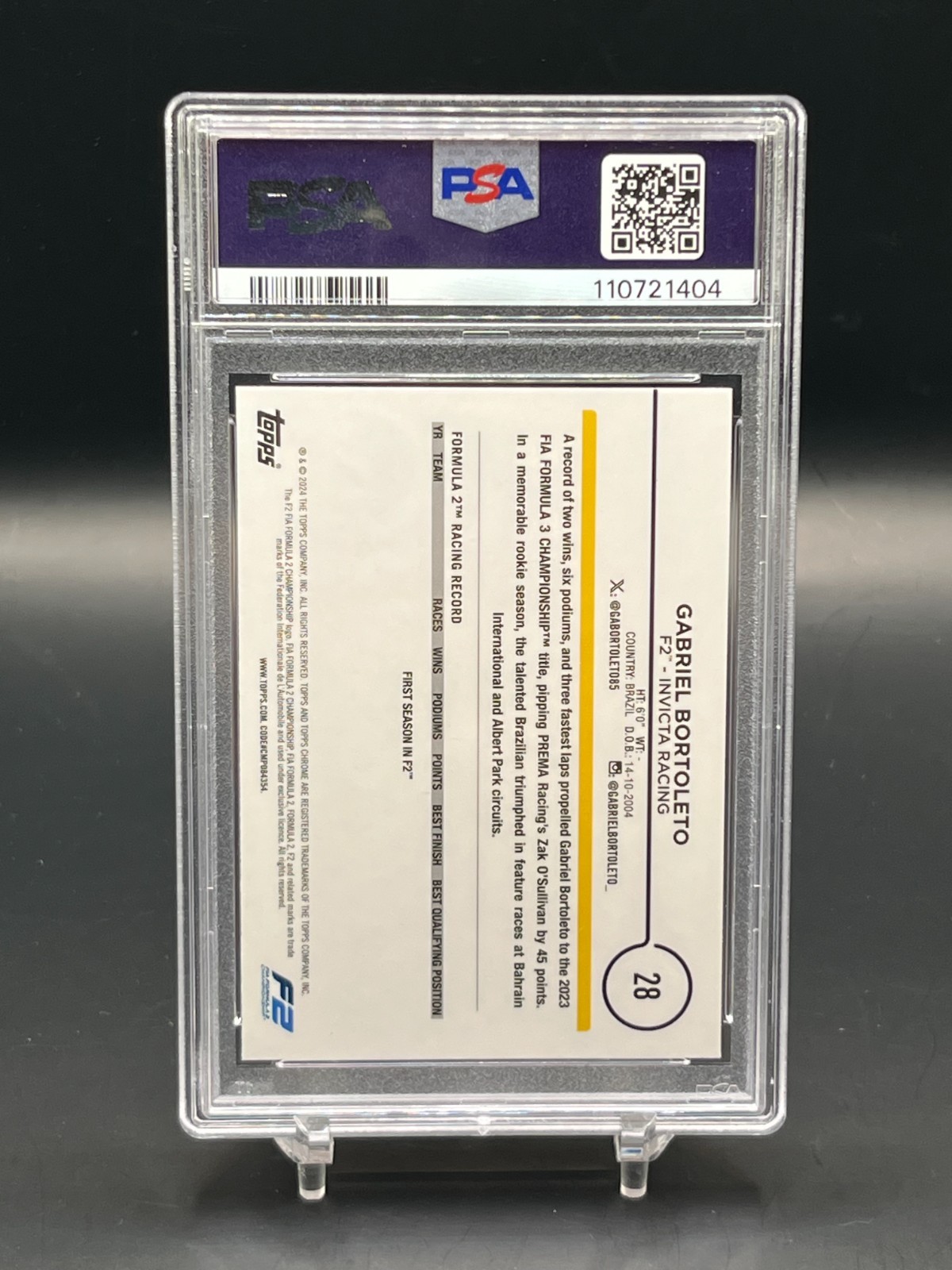PSA 10 2024 Topps Chrome Formula 1 F1 Gabriel Bortoleto Gold /50