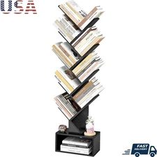 9-Tier Tree Bookshelf W/ Drawer Sturdy Storage Shelf Home Office Bedroom New