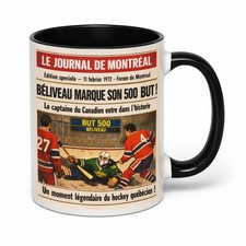SOUVENIR  MUG NHL HOCKEY JEAN BELIVEAU SCORE 500 GOAL VS GILLES GILBERT 500 BUT