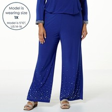 Antthony Design Originals Embellished Knit Wide-Leg Pull-On Pants Blue M New