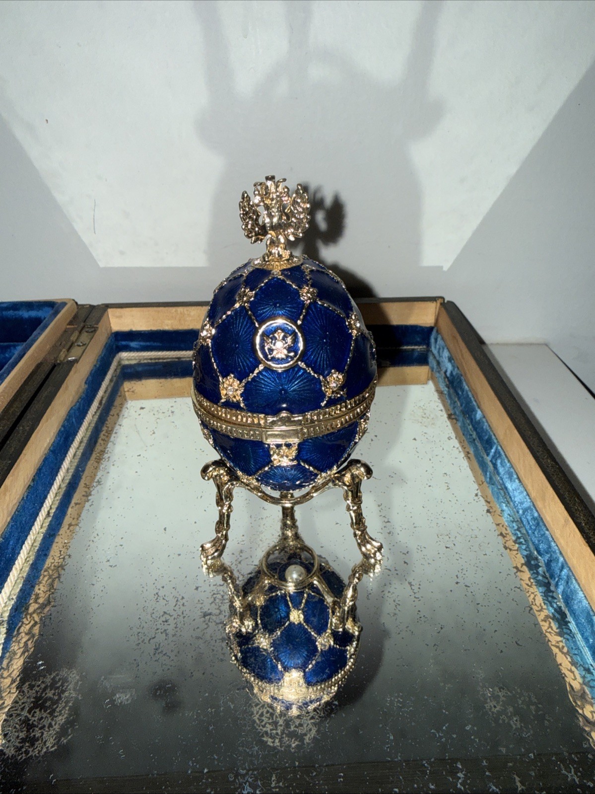 Blue Faberge Egg Replica-  Royal Inspired Imperial Easter Egg