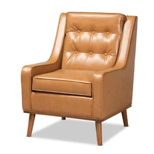 Baxton Studio Daley Tan Faux Leather Walnut Brown Finished Wood Lounge Armchair