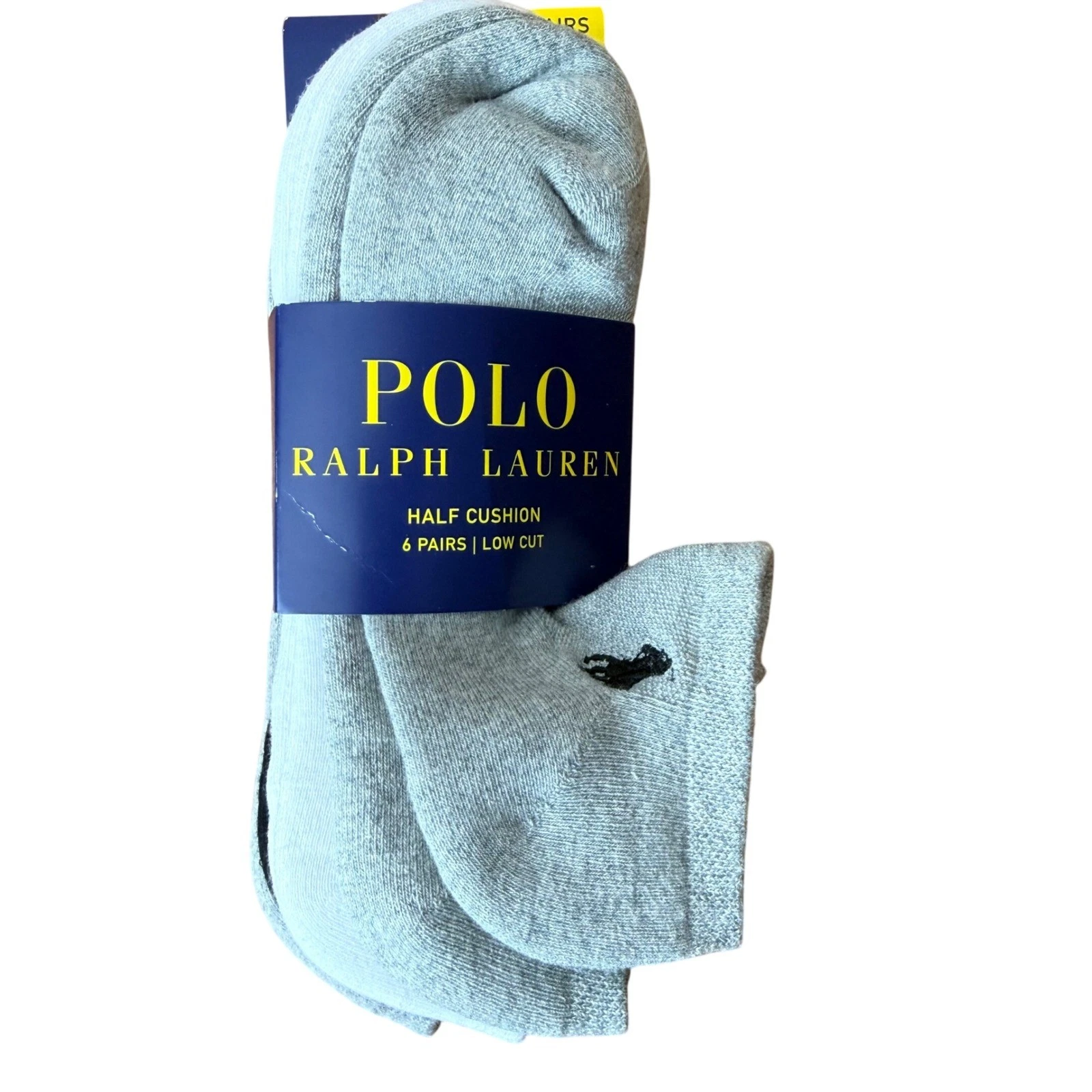 Polo Ralph Lauren Mens 6 Pack Low Cut Half Cushion Socks Grey Black White 9-11