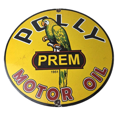 Vintage Polly Motor Oil Sign - Porcelain Premium Gasoline Pump Plate Sign