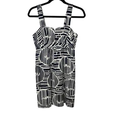 Trina Turk Navy Blue White Geometric Sleeveless Sheath Dress Womens Size 4