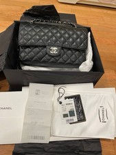 Chanel Vintage Classic Double Flap Bag Quilted Caviar Medium Black