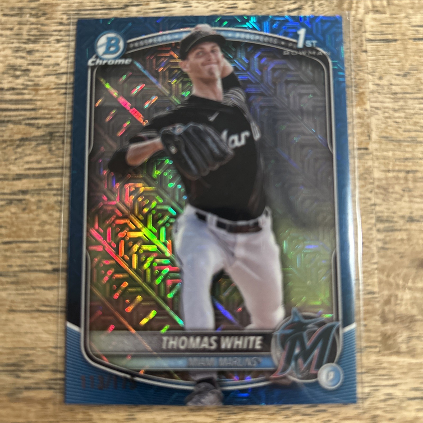 2025 Bowman Chrome 1st Thomas White Navy Mojo Refractor /175 Marlins Rookie RC
