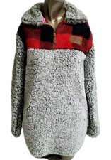 Southern Fried Chicks Gray Fuzzy Sherpa 1/4 Zip Pullover Women's Size S Sweater