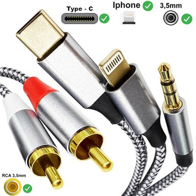 Adapterkabel 3 in 1 auf Cinch 2x RCA Audio Stereo für Microsoft Surface Go 3