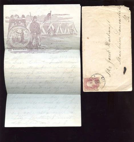 1862 Civil War Patriotic Letter on Kentucky Lettersheet