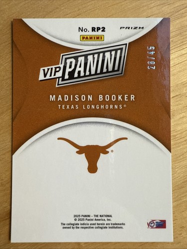 Panini National VIP Prizm Madison Booker 2025 ¡Hola! Clasificado novato 28/45 Texas - Imagen 2 de 2