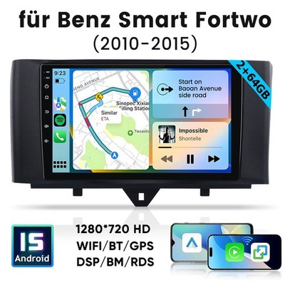 Android 15 Für Smart Fortwo 451 2010-2015 2+64GB Autoradio GPS Navi Carplay