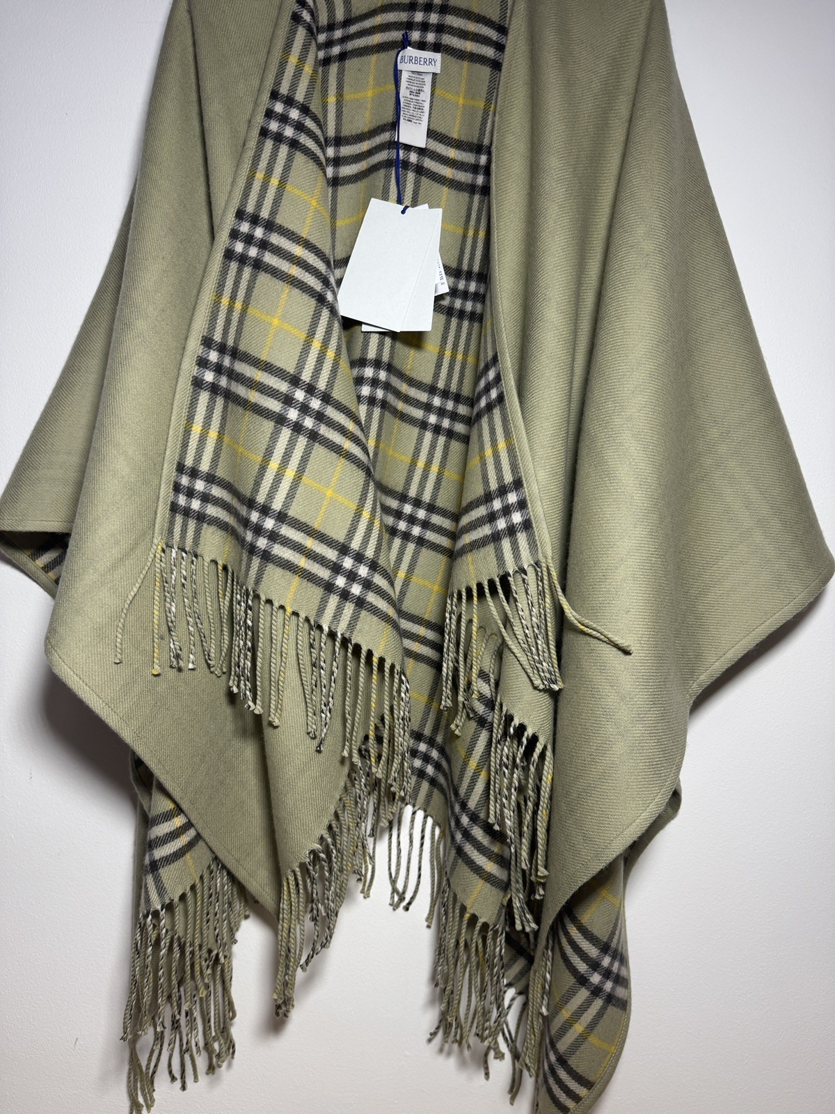 Burberry Reversible Check Wool Cape Poncho Green RRP £795 New image 9