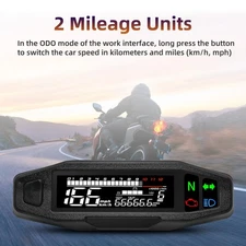 Universal Digital LCD Speedometer Tachometer Fuel Gauge for Motorcycle 12V Black