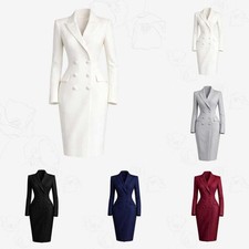 Women Blazer Dresses Double Breasted Slim Fit Notch Lapel Formal Business Office