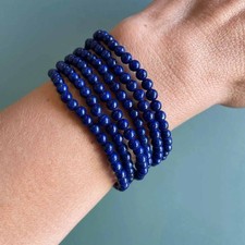 Wholesale 5pcs Natural Lapis Lazuli 4mm Beaded Healing Stretch Handmade Bracelet