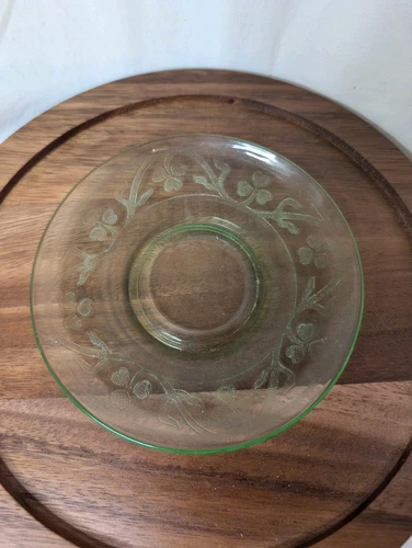 Uranium Depression Era Clear Green Glass  Shamrock Pattern Vintage MCM 1960s