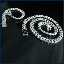 Sterling Silver 10MM solid heavy Chain Bracelet necklace Jewelry set for men