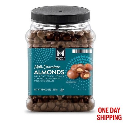 Member's Mark Milk Chocolate Almonds 48 oz Bulk Snack Candy Jar Free Shipping