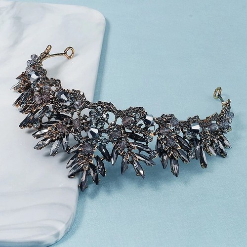 Dark Crown gray purple Vintage Baroque Tiara Dark Goth Queen diadem prom gift - Picture 5 of 6