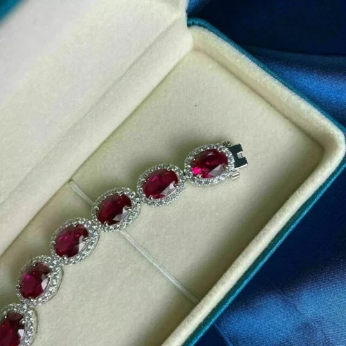 12 Ct Lab Created Ruby Diamond Women's Tennis Bracelet 14K White Gold Plated - Picture 4 of 6