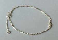 .925 Sterling Silver 9" Clover & Star Anklet Ankle Bracelet Clear Gem Stones New