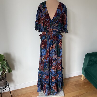 FARM RIO Tripical Cool Crepe Multicolor Leopard Ruffled V-Neck Maxi Dress  EUC M | eBay