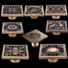 Brass Bathroom Floor Drain, nonque Art Carved Square Shower Sink Drain Strainer