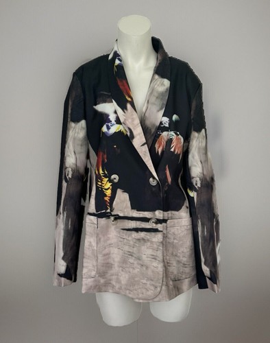 Ladies Black Abstract Designer Edgy Urban Street Fitted Blazer Jacket Coat 10 - Picture 6 of 19