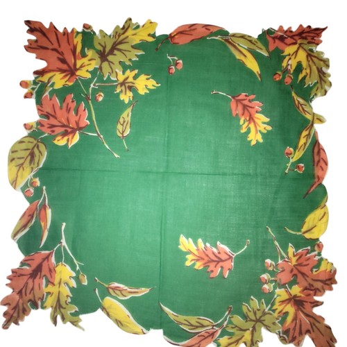 Fazzoletto Vintage Autunno Foglie Colori Autunno Smerlato Bordo Ricamato Fogliame - Foto 2 di 10