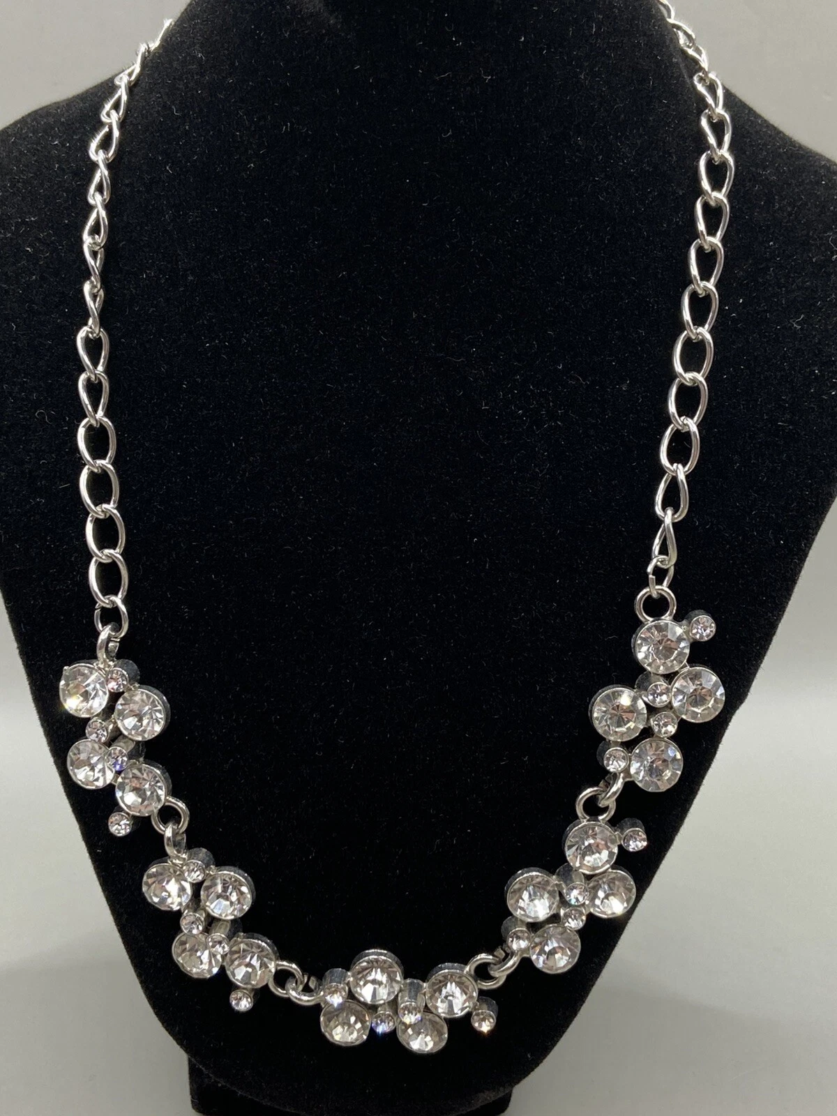 MICHAEL KORS Collana Vintage Strass Trasparenti 20" Bavaglino Dichiarazione MCM Argento