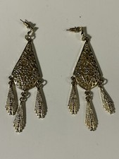 Gold Toned Filigree Chandelier Style Pierced Earrings Beautiful