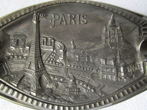 Zinn Aschenbecher Paris Eifelturm schönes Motiv Andenken oval 17,5x11x1,5cm - Picture 3 of 8