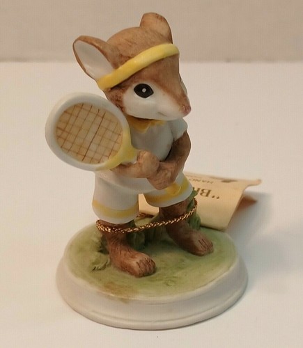 Brinny's Porcelains Collection Hand Crafted Mouse Figurine Playing Tennis Racket