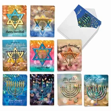 20 Chanukah Cards (10 Designs, 2 Each) - Festival of Lights AM3687HKB-B2x10