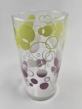 Vtg 1950s Juice Glass Yellow White Purple Bubbles 5 Inches Perfect Condition