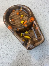 Vintage MCM Orange Brown Yellow 60s Ceramic Coaster / Ashtray NICE! No Chips!!