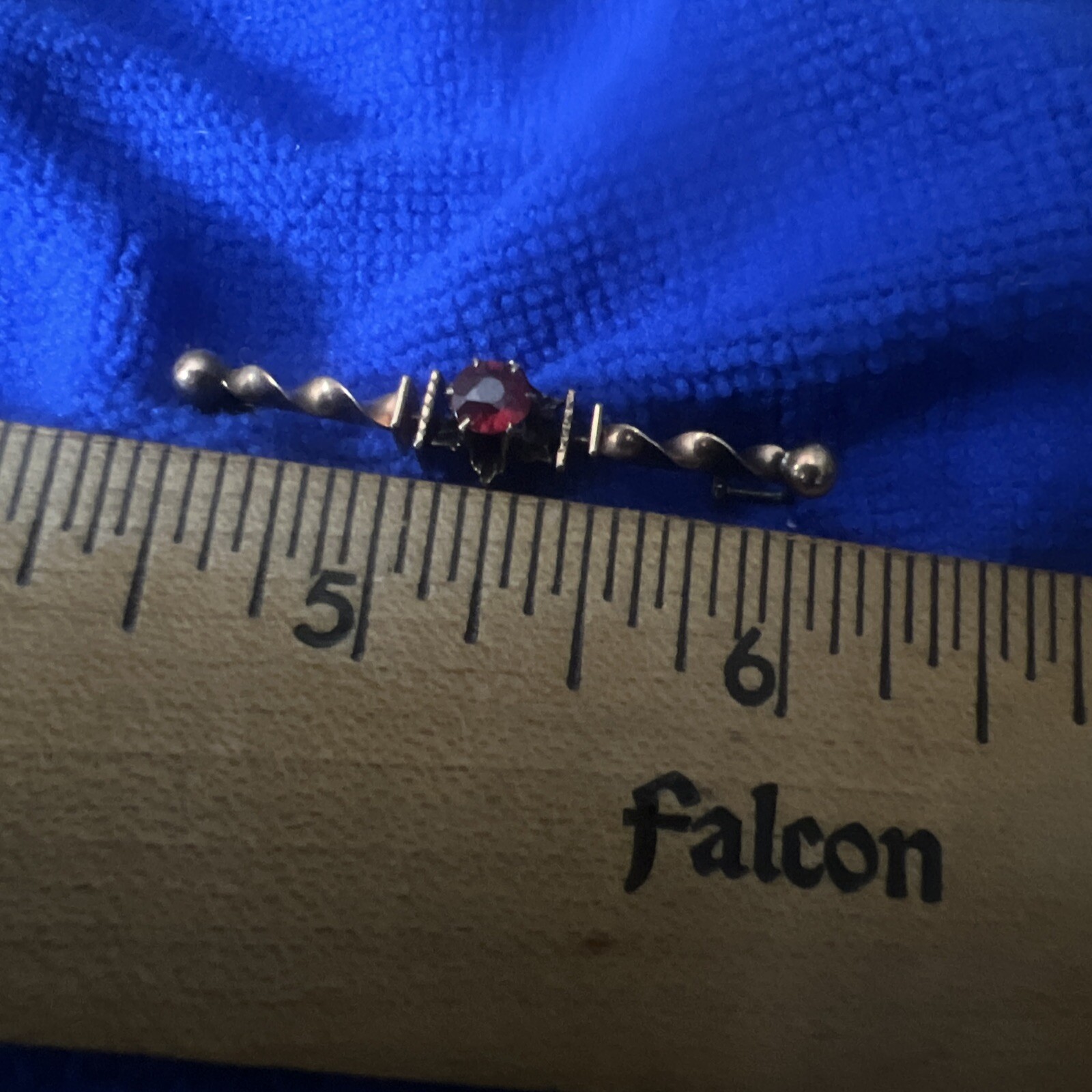 Antique Solid 14kt Gold & Ruby Twisted Bar Pin - image 3