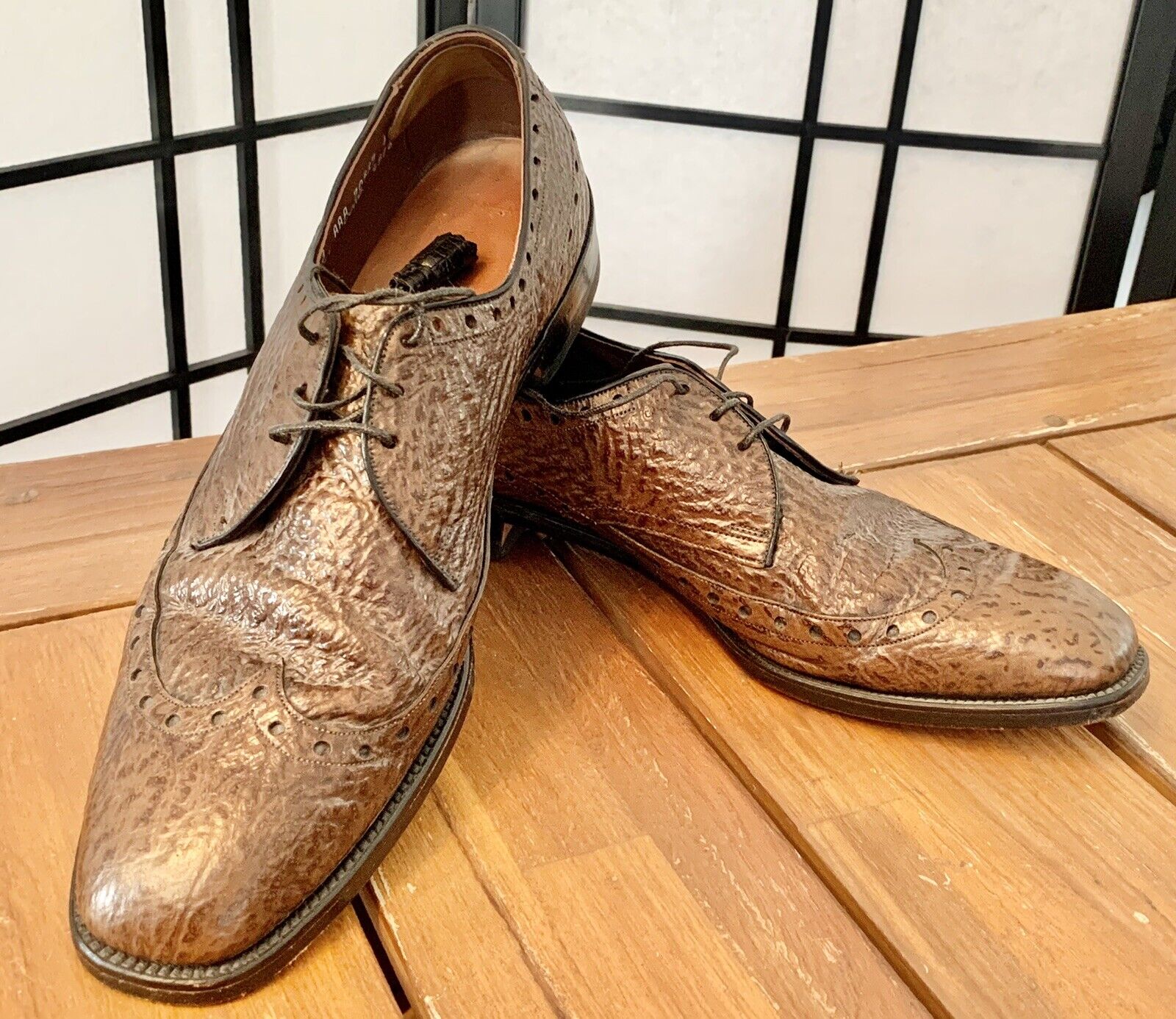 Allen Edmonds Vintage Brown Nassau Sharkskin Wingtip Oxford Dress Shoes Sz  13AAA